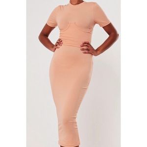 Peach Underbust Corset Midi Dress